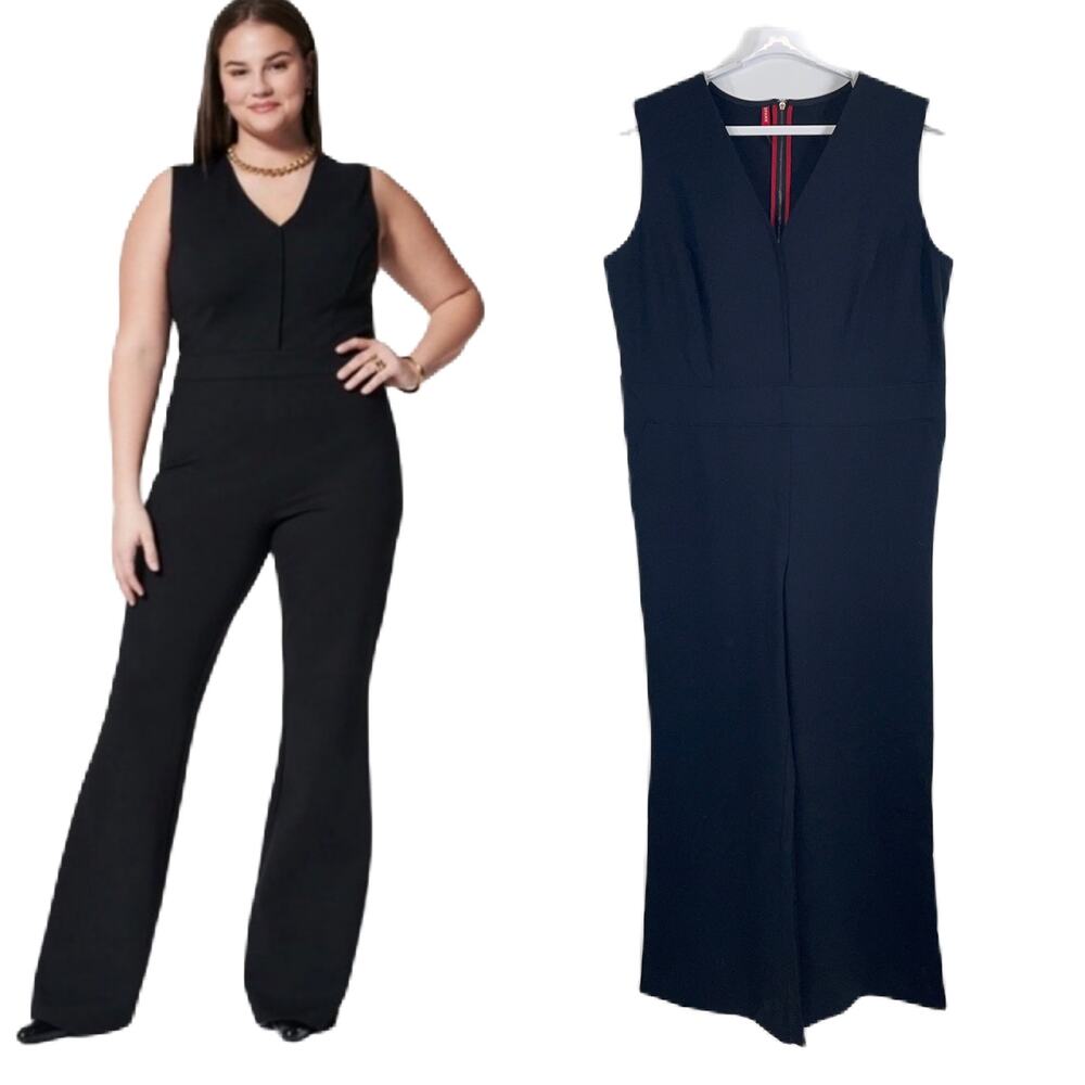 Spanx Perfect Sleeveless Flare Leg Ponte Jumpsuit Slimming Black Size 1X